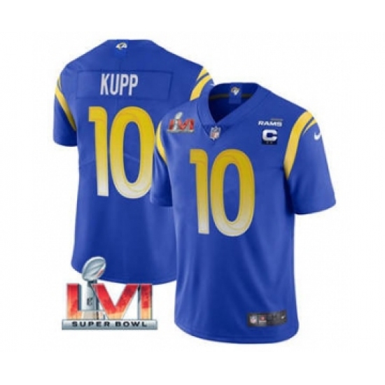 Men's Los Angeles Rams #10 Cooper Kupp 2022 Royal With C Patch Super Bowl LVI Vapor Limited Jersey - Ujersey