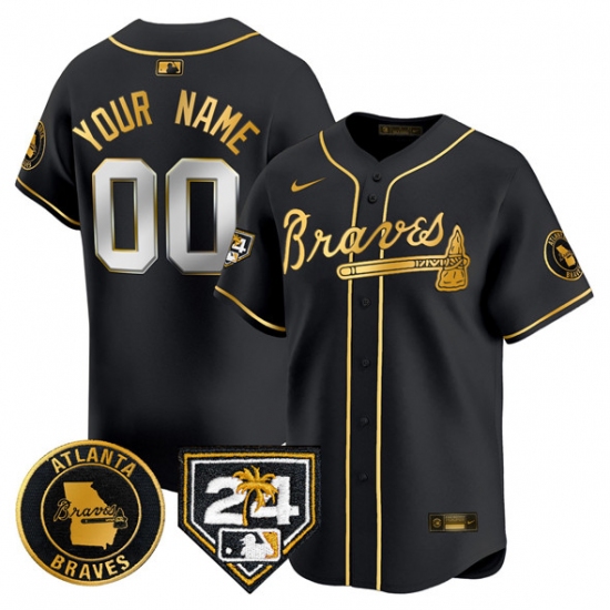 Men's Atlanta Braves Customized Black Gold 2024 Spring Training Patch Limited Stitched Baseball Jersey - Ujersey