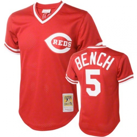 Men's Mitchell and Ness Cincinnati Reds #5 Johnny Bench Authentic Red Throwback MLB Jersey - Ujersey
