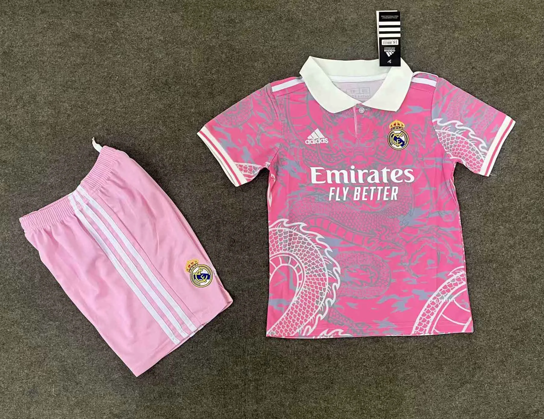 Real Madrid Soccer Jersey Dragon Pink Special Edition Kids Kit Jersey+Shorts 2025/26 - U-jersey