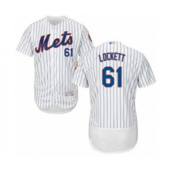 Men's New York Mets #61 Walker Lockett White Home Flex Base Authentic Collection Baseball Player Jersey