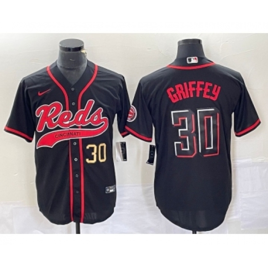 Men's Cincinnati Reds #30 Ken Griffey Jr Number Black 2023 City Connect Cool Base Stitched Jerseys - Ujersey
