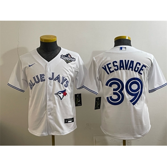 Youth Toronto Blue Jays #39 Trey Yesavage White 2025 World Series Cool Base Stitched Baseball Jersey