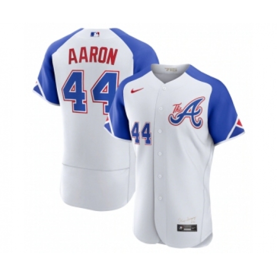 Men's Atlanta Braves #44 Hank Aaron White 2023 City Connect Flex Base Stitched Jersey - ujerseystore