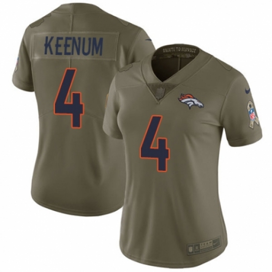Women's Nike Denver Broncos #4 Case Keenum Limited Olive 2017 Salute to Service NFL Jersey - Ujersey