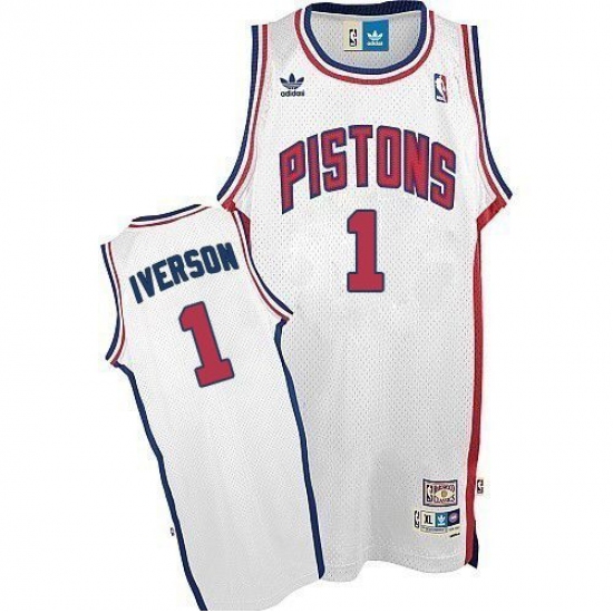 Men's Adidas Detroit Pistons #1 Allen Iverson Swingman White Throwback NBA Jersey - Ujersey