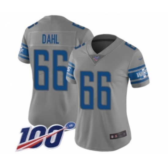 Women's Detroit Lions #66 Joe Dahl Limited Gray Inverted Legend 100th Season Football Jersey - Ujersey