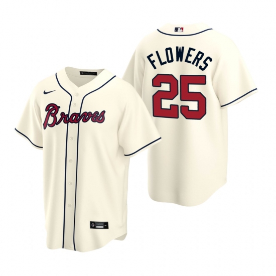 Men's Nike Atlanta Braves #25 Tyler Flowers Cream Alternate Stitched Baseball Jersey - Ujersey