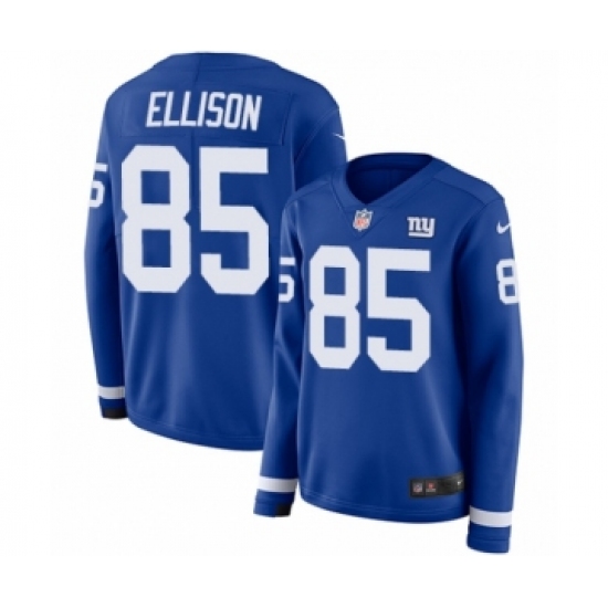 Women's Nike New York Giants #85 Rhett Ellison Limited Royal Blue Therma Long Sleeve NFL Jersey - Ujersey
