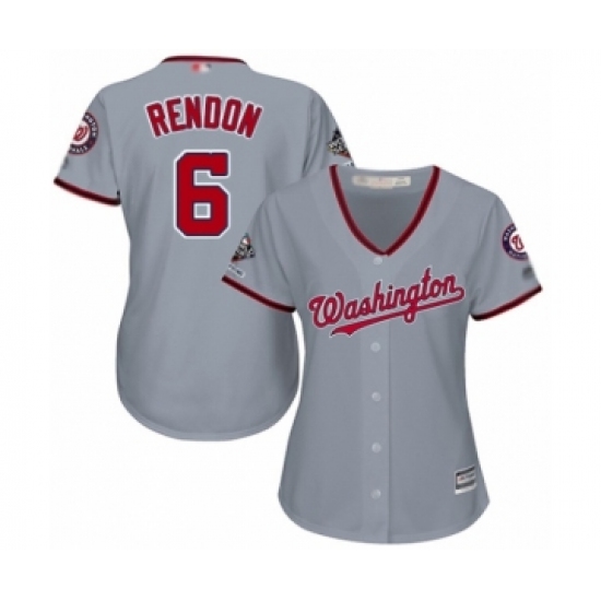 Women's Washington Nationals #6 Anthony Rendon Authentic Grey Road Cool Base 2019 World Series Champions Baseball Jersey - Ujersey