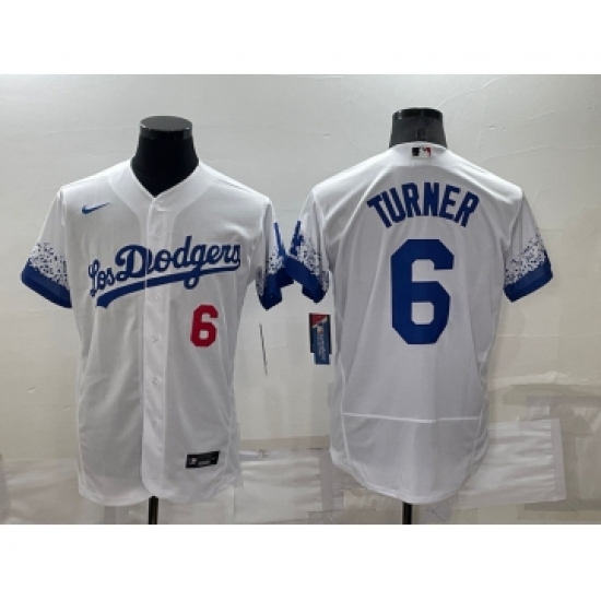 Men's Los Angeles Dodgers #6 Trea Turner White 2022 City Connect Flex Base Stitched Jersey - Ujersey
