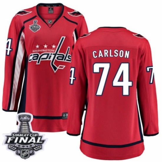 Women's Washington Capitals #74 John Carlson Fanatics Branded Red Home Breakaway 2018 Stanley Cup Final NHL Jersey - Ujersey