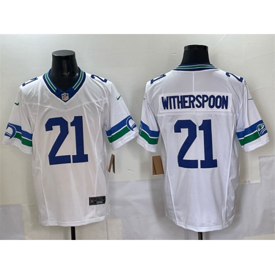 Men's Seattle Seahawks #21 Devon Witherspoon White F.U.S.E. Throwback Vapor Limited Football Stitched Jersey - Ujersey
