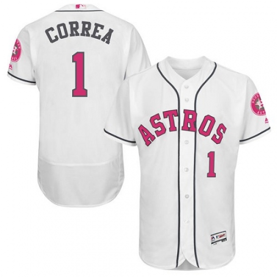 Men's Majestic Houston Astros #1 Carlos Correa Replica White 2016 Mother's Day Cool Base MLB Jersey - Ujersey