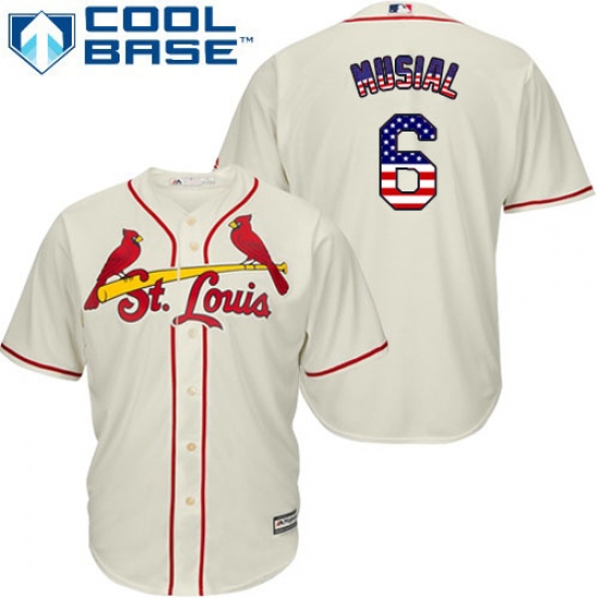 Men's Majestic St. Louis Cardinals #6 Stan Musial Authentic Cream USA Flag Fashion MLB Jersey - Ujersey