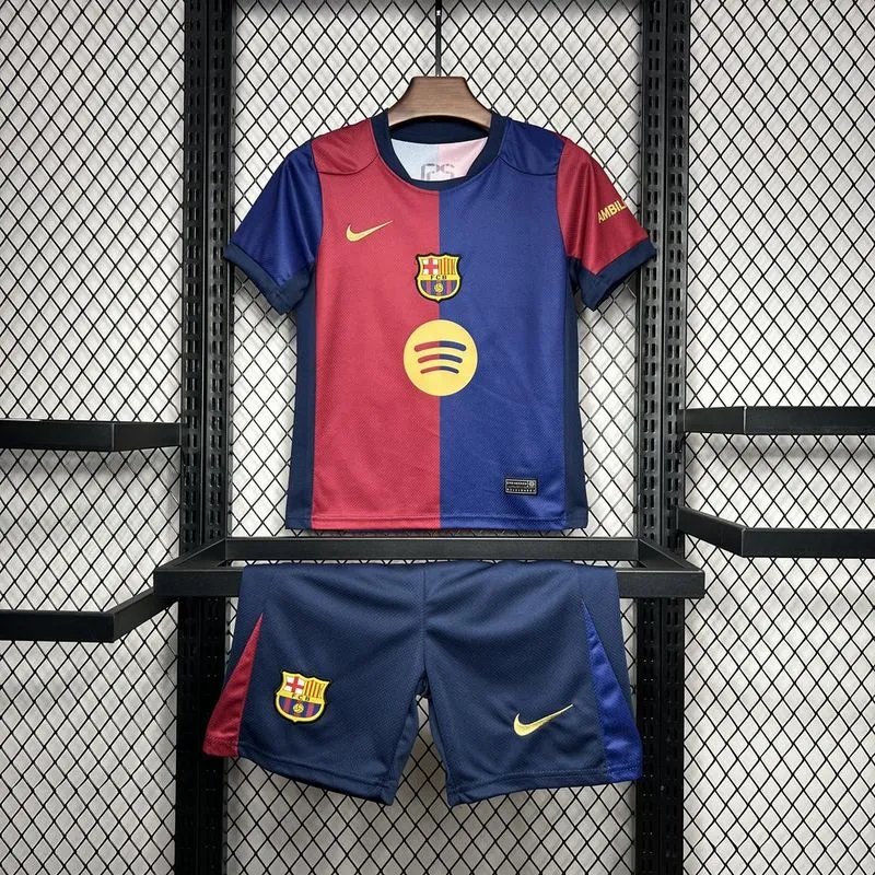 Barcelona Home Soccer Kids Kit Jersey+Shorts 2024/25 - Spotify Logo Without Text - Ujersey NHL