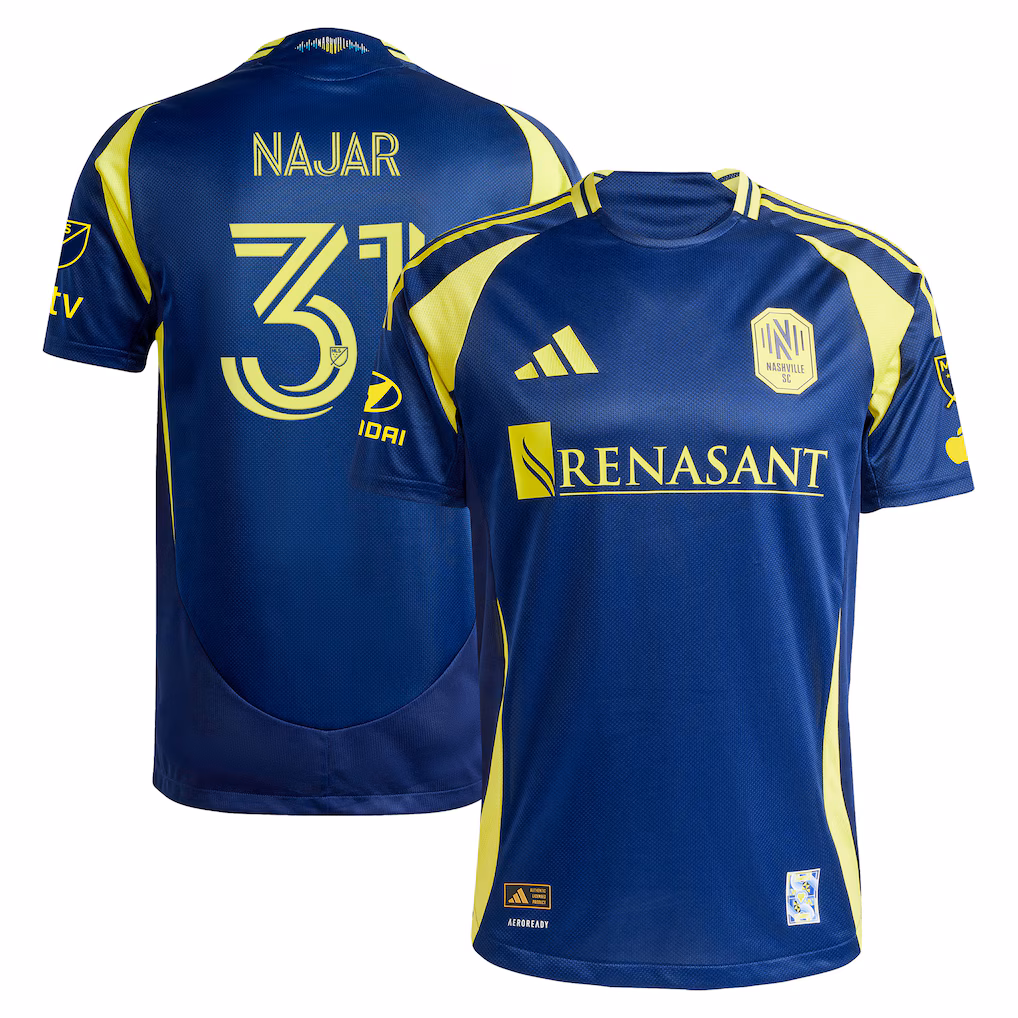 Men's Nashville SC Andy Najar adidas Navy 2025 The Heart of Nashville Kit On-Field Authentic Jersey - Ujersey NHL