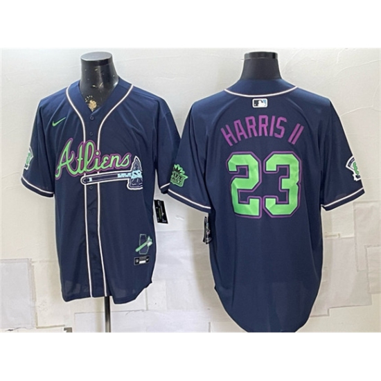 Men's Atlanta Braves #23 Michael Harris II Navy Galaxy With Outkast Vapor Limited Stitched Baseball Jersey