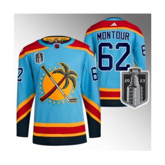 Men's Florida Panthers #62 Brandon Montour Blue 2023 Stanley Cup Final Reverse Retro Stitched Jersey - Ujersey