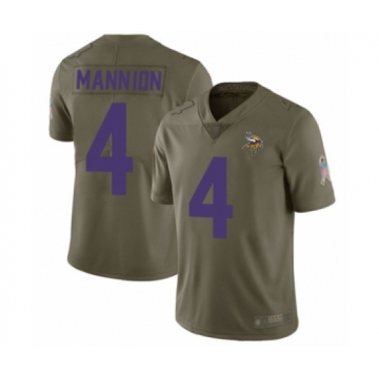 Men's Minnesota Vikings #4 Sean Mannion Limited Olive 2017 Salute to Service Football Jersey - Ujersey