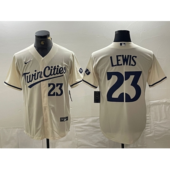 Men's Minnesota Twins #23 Royce Lewis Number Cream Cool Base Stitched Baseball Jersey - Ujersey