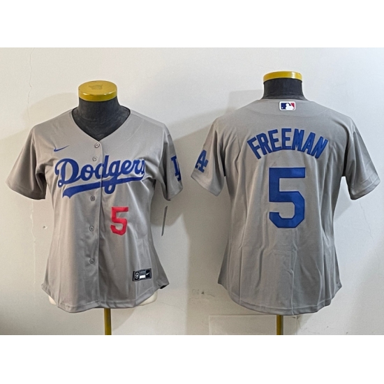 Women's Los Angeles Dodgers #5 Freddie Freeman Number Grey Cool Base Stitched Jersey - Ujersey