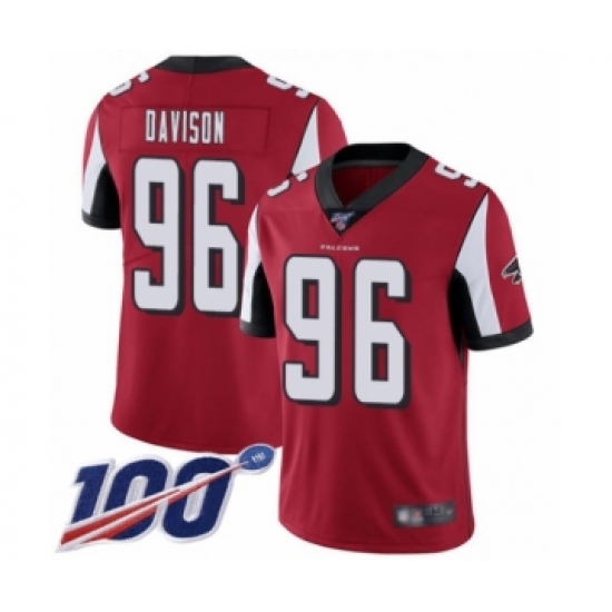 Men's Atlanta Falcons #96 Tyeler Davison Red Team Color Vapor Untouchable Limited Player 100th Season Football Jersey - Ujersey