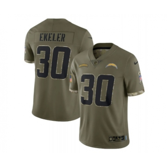 Men's Los Angeles Chargers #30 Austin Ekeler 2022 Olive Salute To Service Limited Stitched Jersey