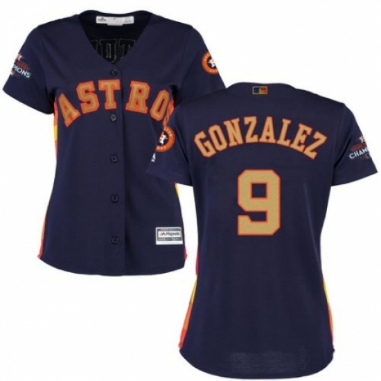 Women's Majestic Houston Astros #9 Marwin Gonzalez Authentic Navy Blue Alternate 2018 Gold Program Cool Base MLB Jersey
