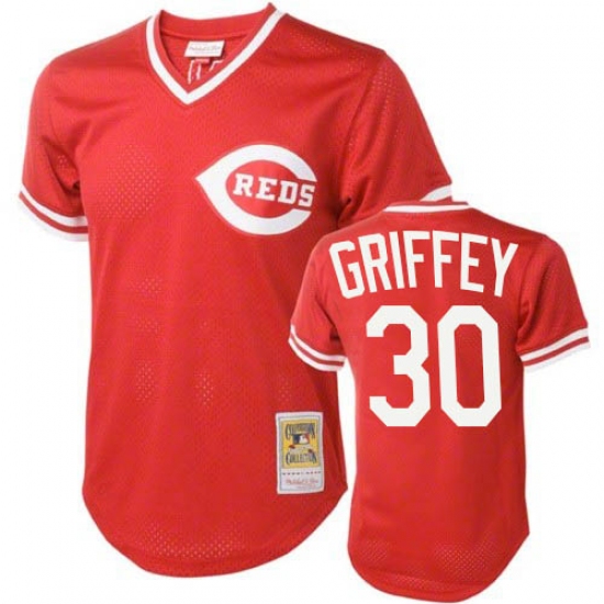 Men's Mitchell and Ness Cincinnati Reds #30 Ken Griffey Replica Red Throwback MLB Jersey - Ujersey