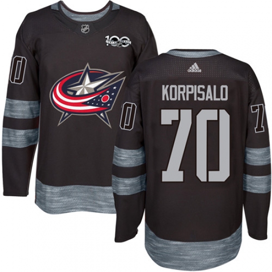 Men's Adidas Columbus Blue Jackets #70 Joonas Korpisalo Authentic Black 1917-2017 100th Anniversary NHL Jersey - Ujersey