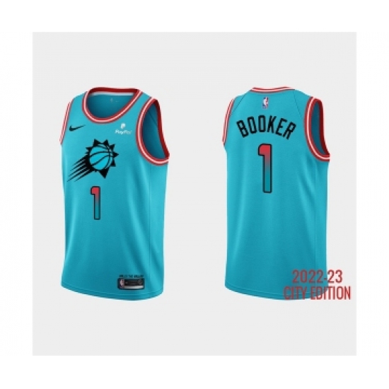 Men's Phoenix Suns #1 Devin Booker 2022-23 Blue City Edition Stitched Basketball Jersey - Ujersey