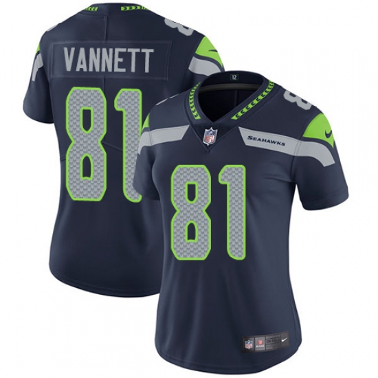 Women's Nike Seattle Seahawks #81 Nick Vannett Steel Blue Team Color Vapor Untouchable Limited Player NFL Jersey - Ujersey