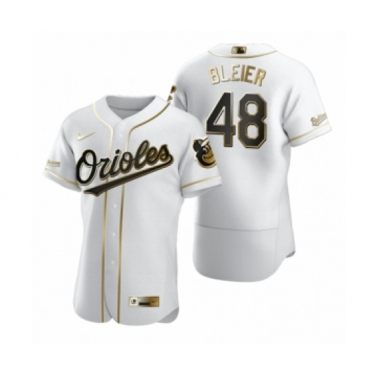 Men's Baltimore Orioles #48 Richard Bleier Nike White Authentic Golden Edition Jersey - Ujersey