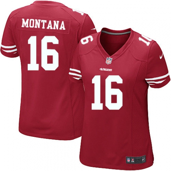 Women's Nike San Francisco 49ers #16 Joe Montana Game Red Team Color NFL Jersey - Ujersey