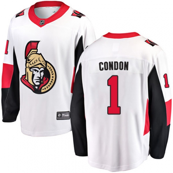 Men's Ottawa Senators #1 Mike Condon Fanatics Branded White Away Breakaway NHL Jersey - Ujersey