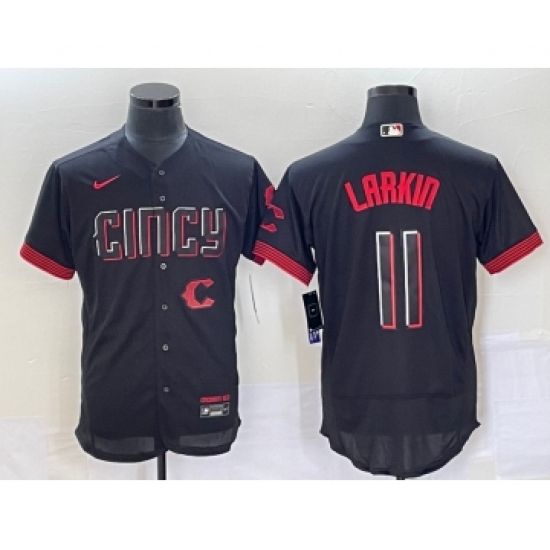 Men's Cincinnati Reds #11 Barry Larkin Black 2023 City Connect Flex Base Stitched Jersey 1 - Ujersey