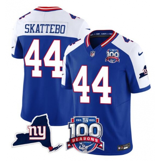 Men's New York Giants #44 Cam Skattebo Royal White 2025 Draft F.U.S.E. 100th Season & State Vapor Limited Football Stitched Jersey