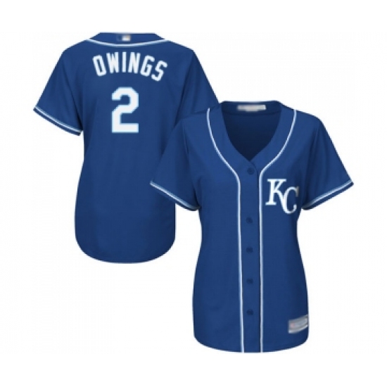 Women's Kansas City Royals #2 Chris Owings Replica Blue Alternate 2 Cool Base Baseball Jersey