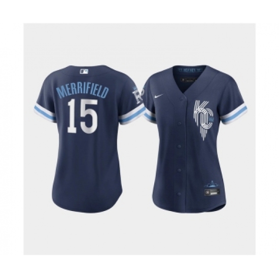 Women's Kansas City Royals #15 Whit Merrifield 2022 Navy City Connect Cool Base Stitched Jersey(Run Small) - Ujersey