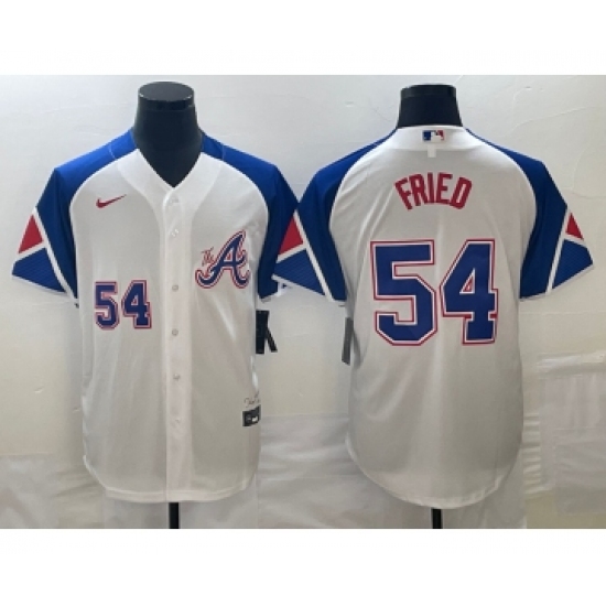Men's Atlanta Braves #54 Max Fried Number White 2023 City Connect Cool Base Stitched Jerseys - Ujersey