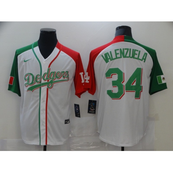 Men's Nike Los Angeles Dodgers #34 Fernando Valenzuela White Split Authentic Jersey - Ujersey
