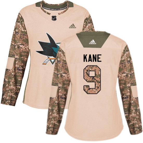 Women's Adidas San Jose Sharks #9 Evander Kane Authentic Camo Veterans Day Practice NHL Jersey - Ujersey