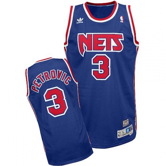 Men's Adidas Brooklyn Nets #3 Drazen Petrovic Swingman Blue Throwback NBA Jersey - Ujersey