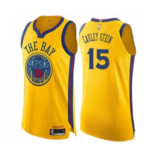 Men's Golden State Warriors #15 Willie Cauley-Stein Authentic Gold Basketball Jersey - City Edition - Ujersey