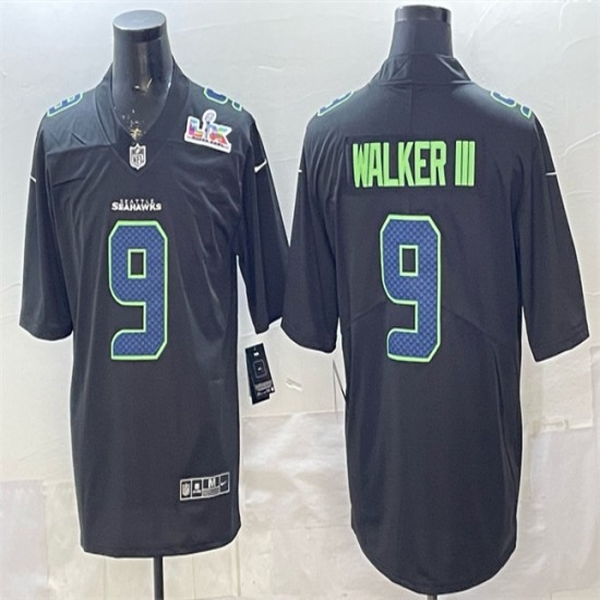 Men's Seattle Seahawks #9 Kenneth Walker III Black 2025 Super Bowl LX Carbon Fashion Vapor Untouchable Limited Stitched Football Jersey - Ujersey