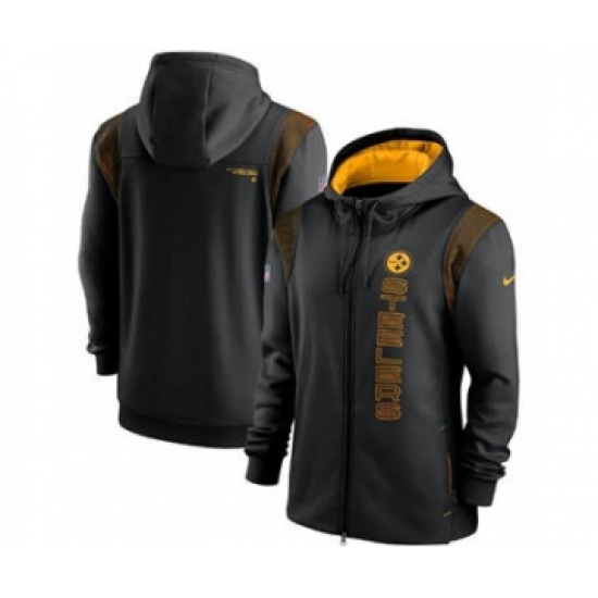Men's Pittsburgh Steelers 2021 Black Sideline Team Performance Full-Zip Hoodie - Ujersey