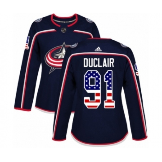Women's Adidas Columbus Blue Jackets #91 Anthony Duclair Authentic Navy Blue USA Flag Fashion NHL Jersey - Ujersey