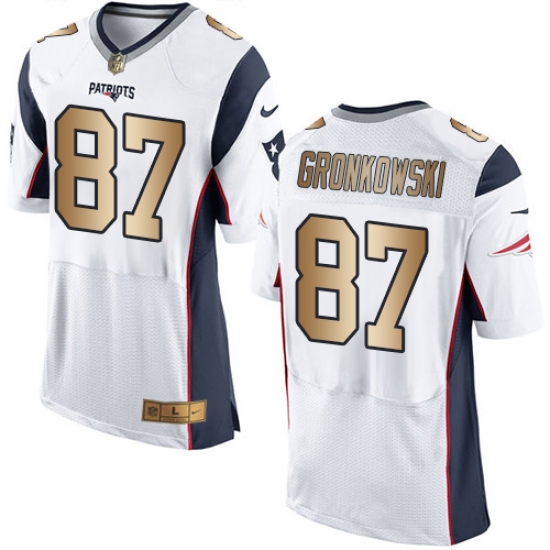 Men's Nike New England Patriots #87 Rob Gronkowski Elite White/Gold NFL Jersey - Ujersey