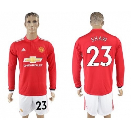 Manchester United #23 Shaw Red Home Long Sleeves Soccer Club Jersey
